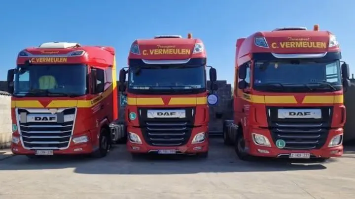 Three new DAF trucks in Transport Vermeulen’s red and yellow